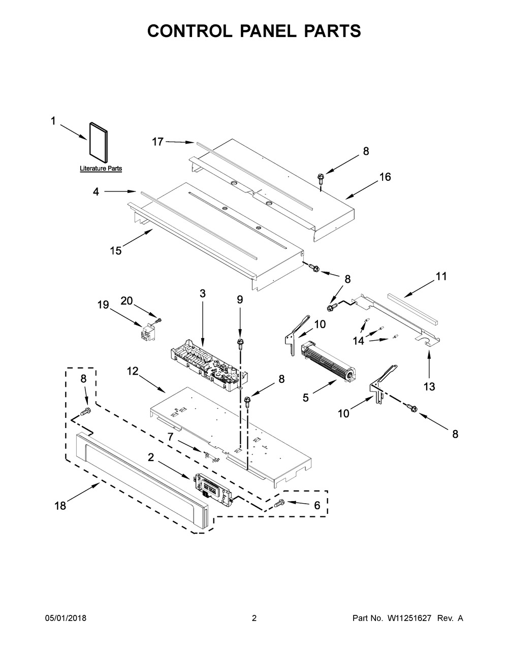 Control Panel Parts Diagram and Parts List for WOD93EC0AE06  Whirlpool Wall Oven