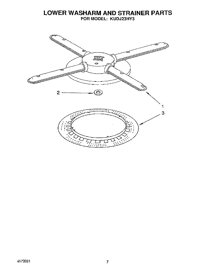 LOWER WASHARM AND STRAINER Diagram and Parts List for KUDJ23HY3  KitchenAid Dishwasher
