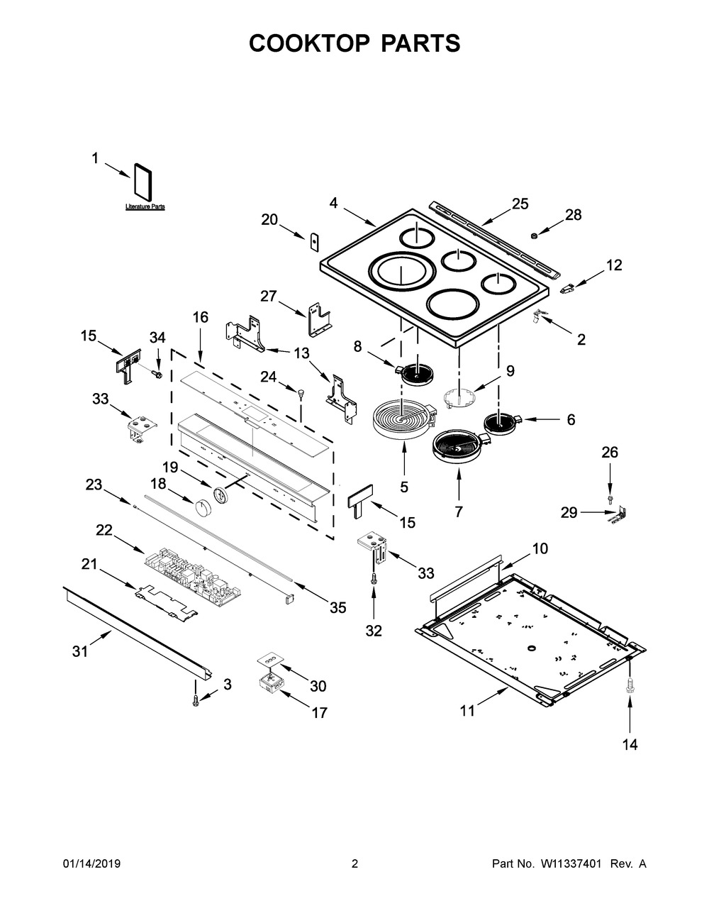 Cooktop Parts Diagram and Parts List for YWEEA25H0HN1  Whirlpool Range