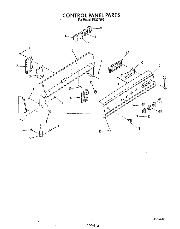 CONTROL PANEL Diagram and Parts List for F9257W0  Roper Range