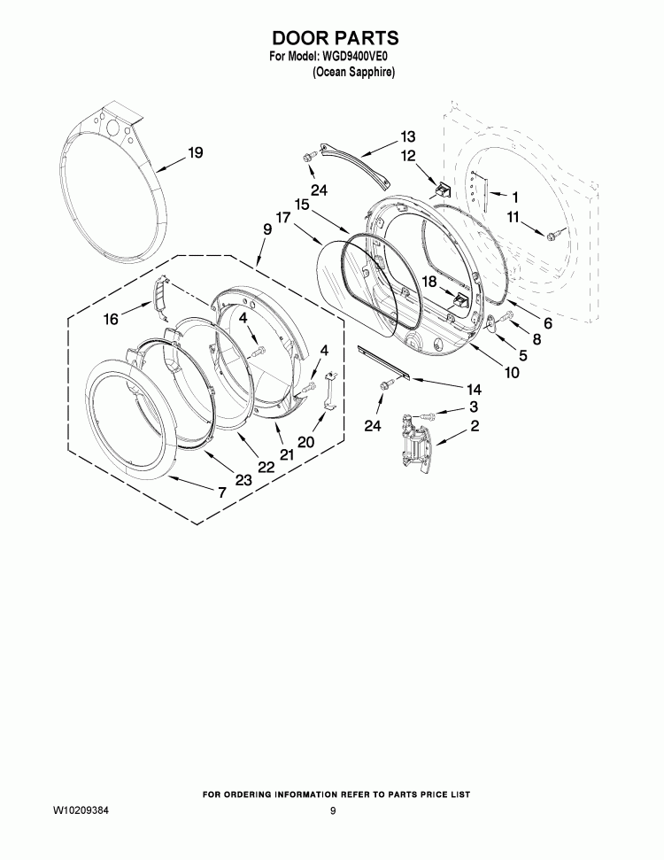 DOOR PARTS Diagram and Parts List for WGD9400VE0  Whirlpool Dryer