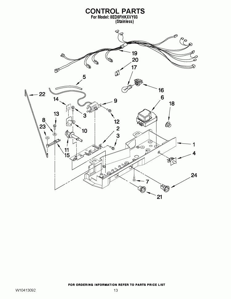 CONTROL PARTS Diagram and Parts List for 8ED5FHKXVY03  Whirlpool Refrigerator