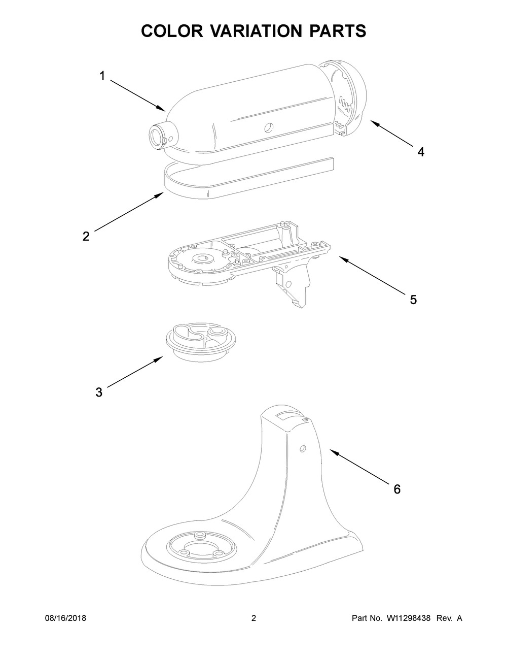 Color Variation Parts Diagram and Parts List for 5KSM45BAQ4  Whirlpool Mixer