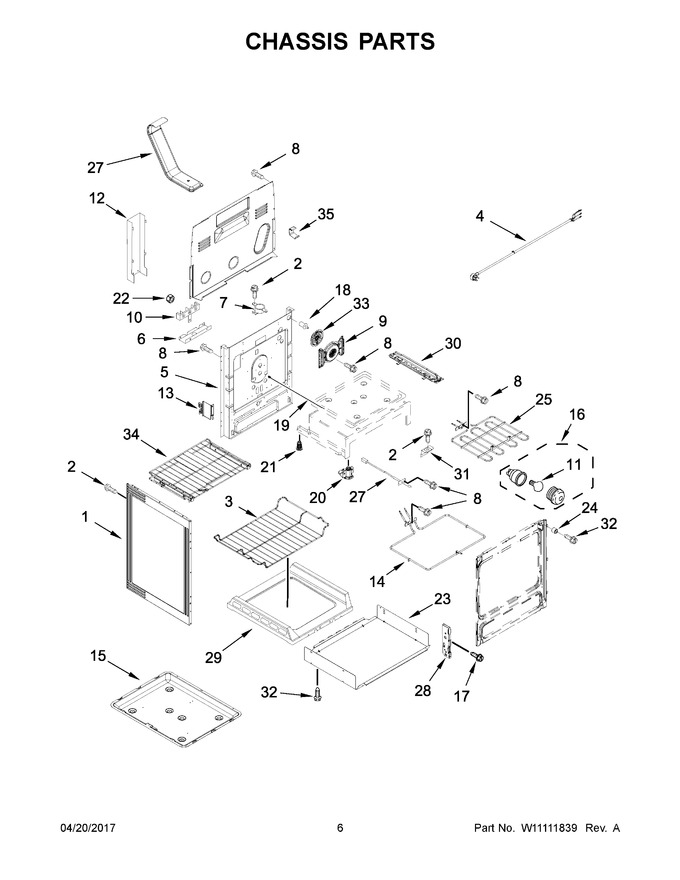Chassis Parts Diagram and Parts List for YKFEG510ESS2  KitchenAid Range