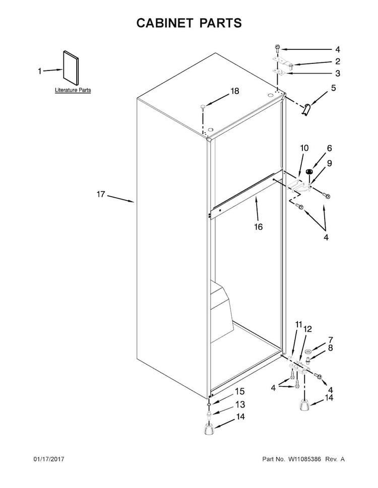 Cabinet Parts Diagram and Parts List for WRT111SFDW03  Whirlpool Refrigerator