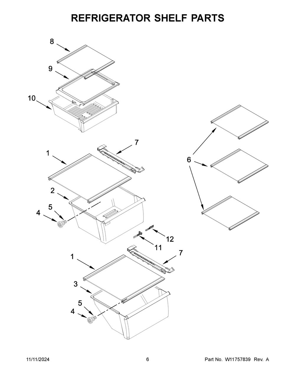 04 - Refrigerator Shelf Parts Diagram and Parts List for WRS321SDHZ13  Whirlpool Refrigerator
