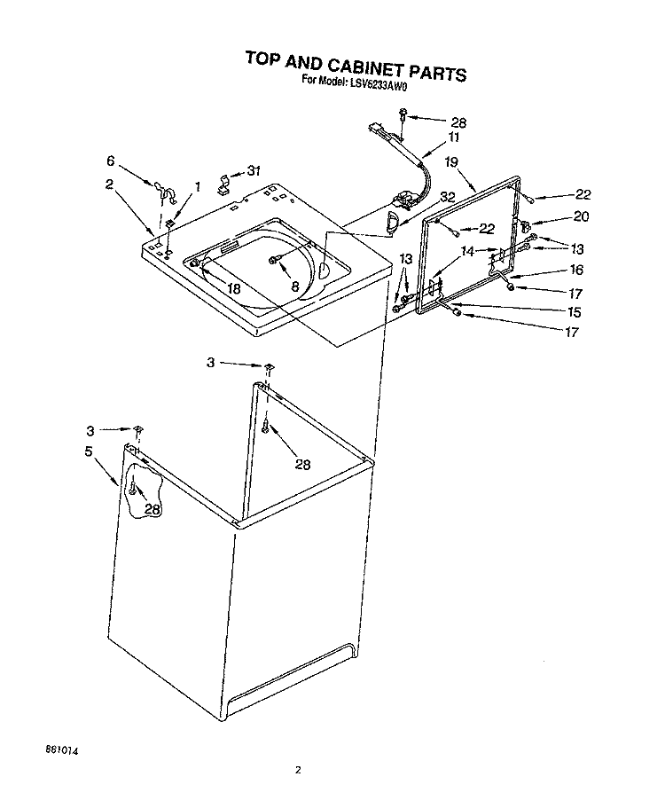 TOP AND CABINET, LIT/OPTIONAL Diagram and Parts List for LSV6233AG0  Whirlpool Washer