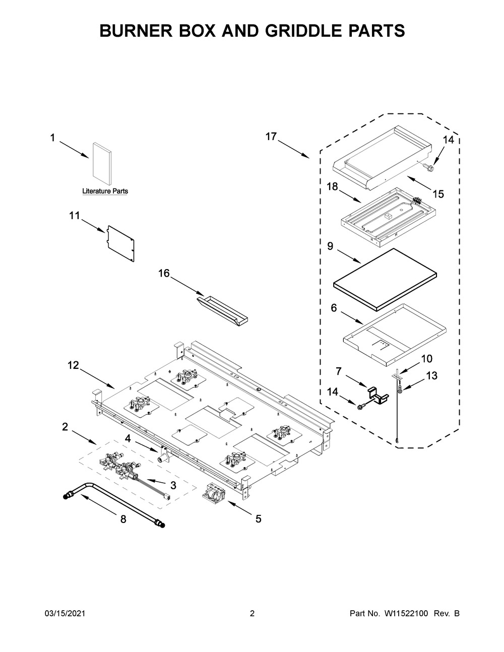 Burner Box And Griddle Parts Diagram and Parts List for JGRP536HM01  Whirlpool Range