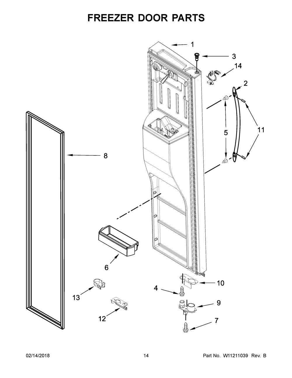 Freezer Door Parts Diagram and Parts List for WRS571CIHV00  Whirlpool Refrigerator