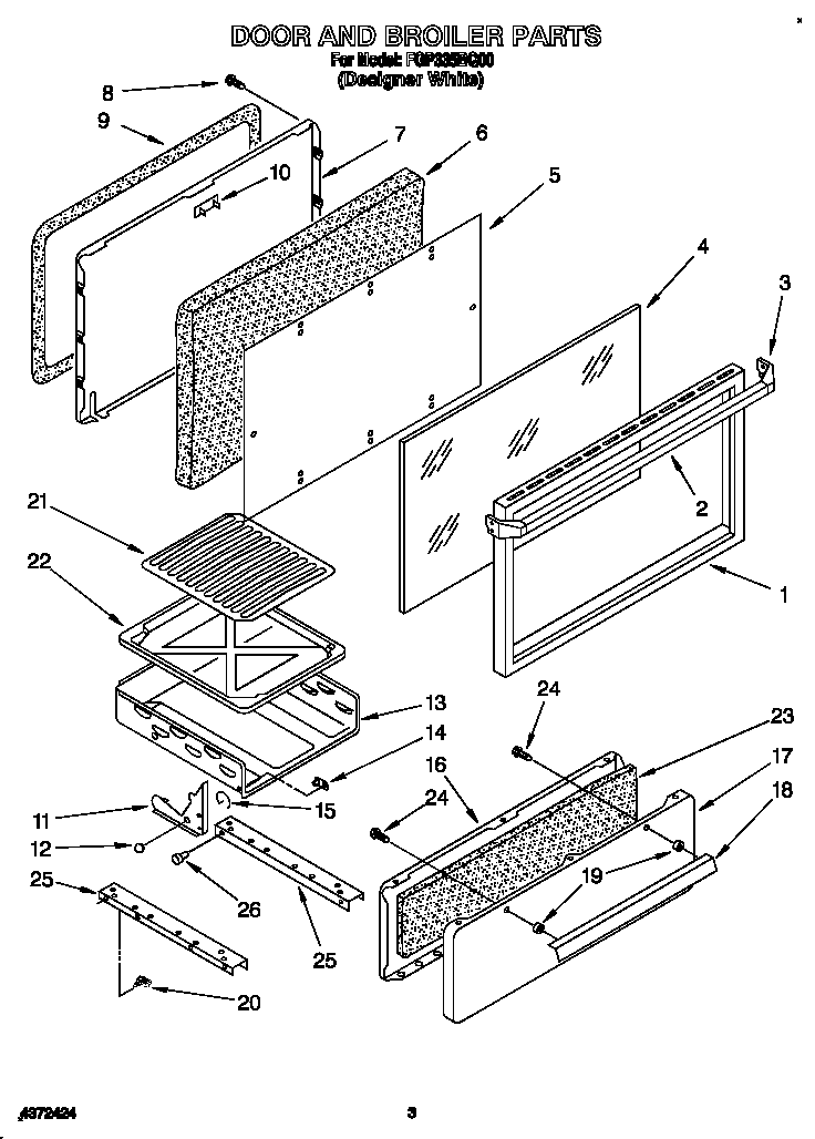 Door And Broiler Diagram and Parts List for FGP335BQ00  Roper Range