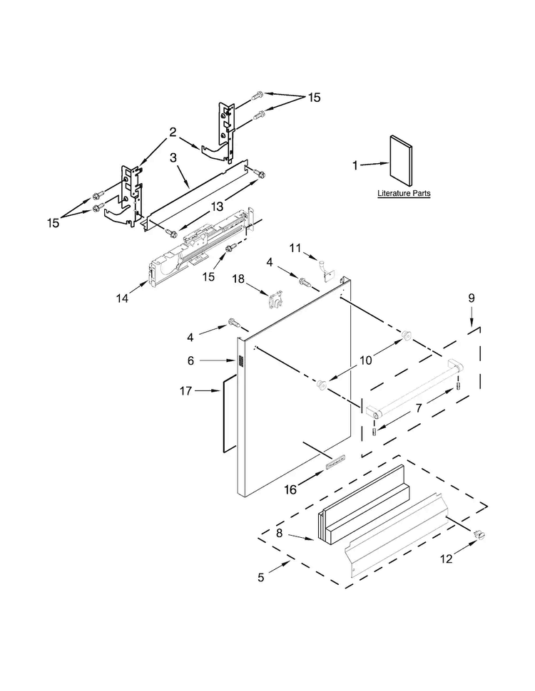 Door Panel Parts Diagram and Parts List for KDTE204ESS1  KitchenAid Dishwasher