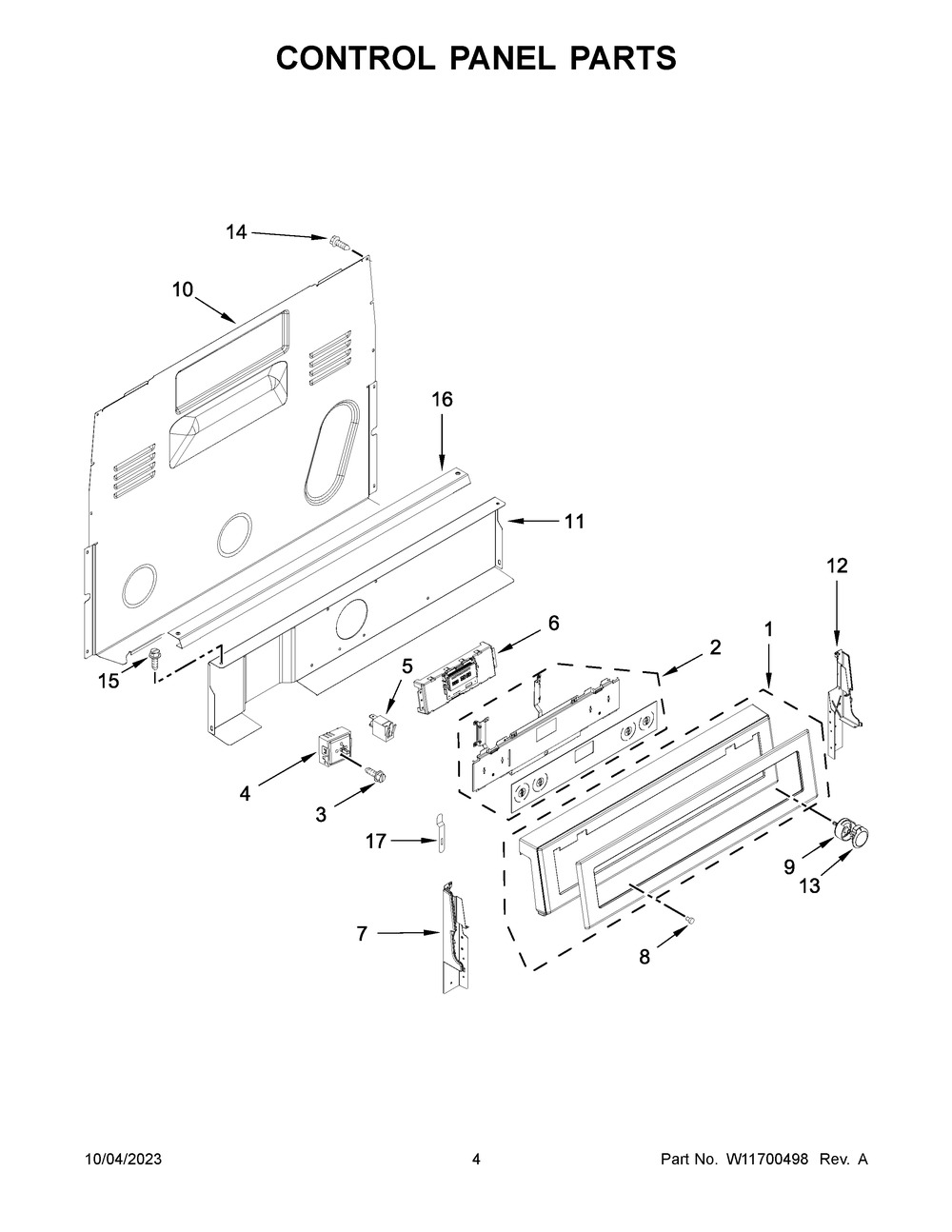 Control Panel Parts Diagram and Parts List for KFEG500ESS7  KitchenAid Range