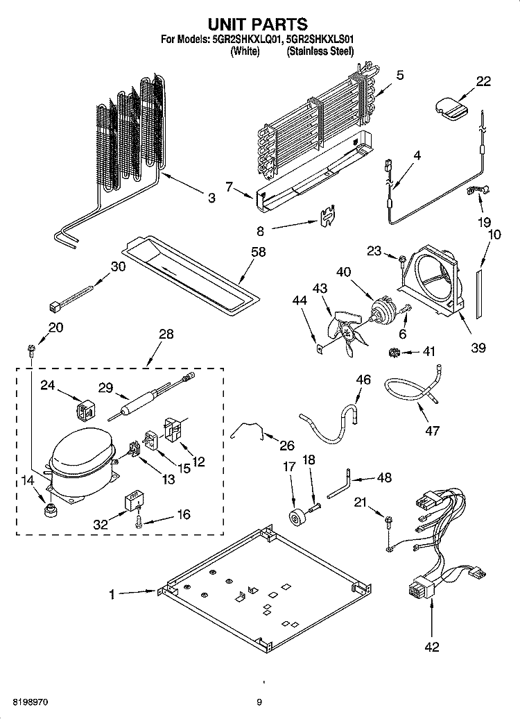 UNIT PARTS Diagram and Parts List for 5GR2SHKXLQ01  Whirlpool Refrigerator