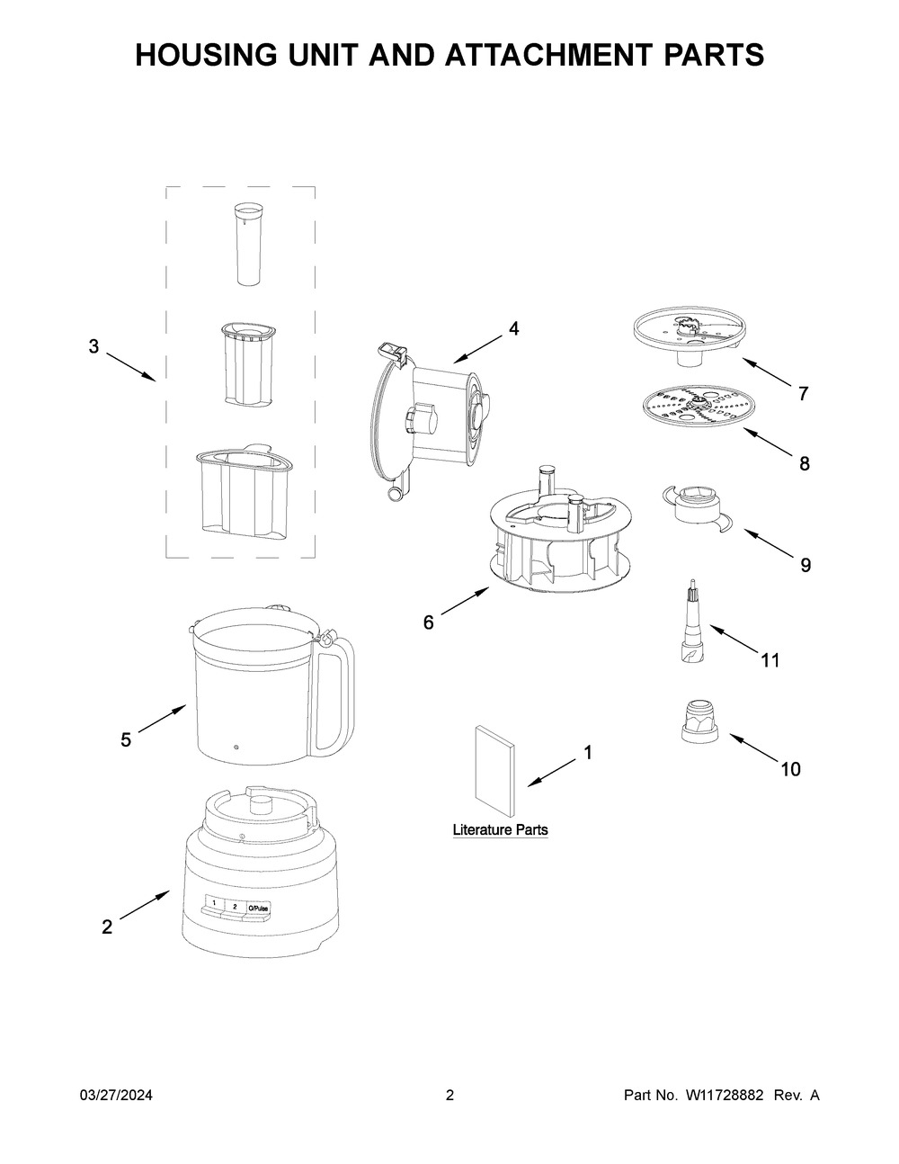 Housing Unit And Attachment Parts Diagram and Parts List for KFP1317CU0  KitchenAid Food Processor