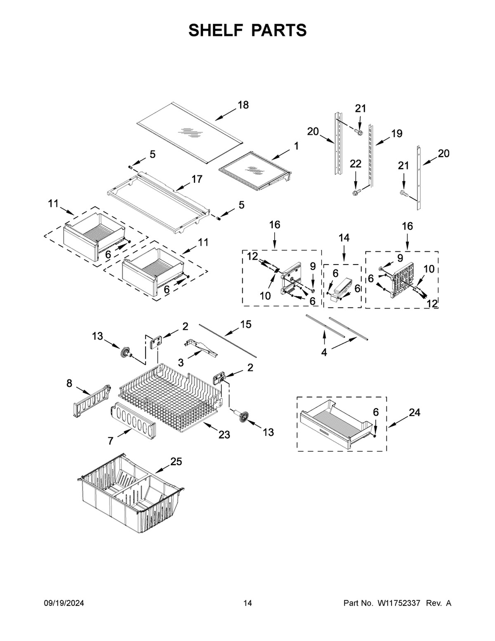 08 - Shelf Parts Diagram and Parts List for WRFF3036RW00  Whirlpool Refrigerator