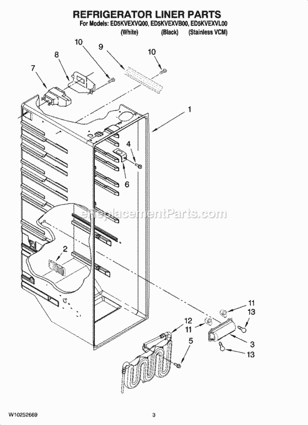 REFRIGERATOR LINER PARTS Diagram and Parts List for ED5KVEXVB00  Whirlpool Refrigerator