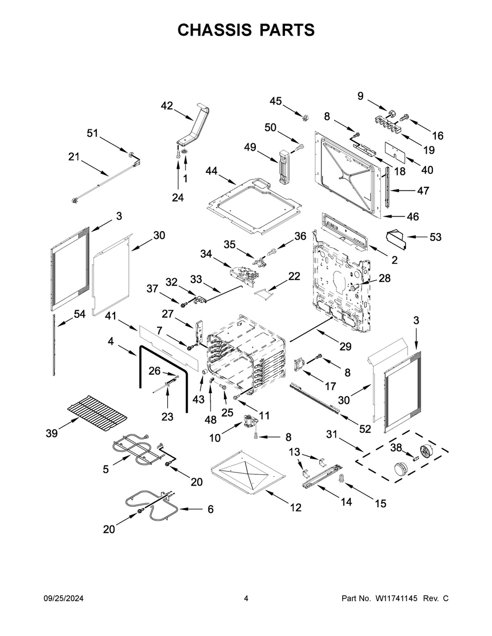 03 - Chassis Parts Diagram and Parts List for YWEE515S0LB3  Whirlpool Range