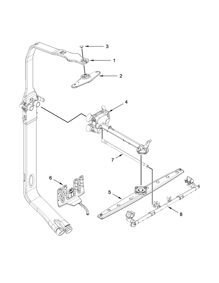 Upper Wash And Rinse Parts Diagram and Parts List for KDTM504EPA0  KitchenAid Dishwasher
