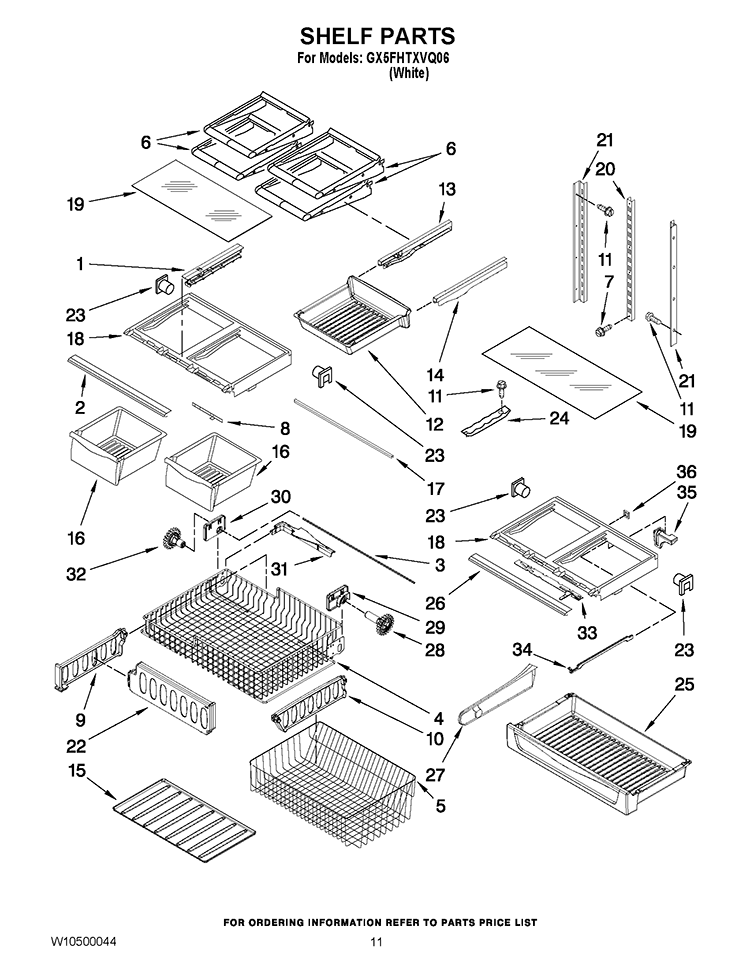 SHELF PARTS Diagram and Parts List for GX5FHTXVQ06  Whirlpool Refrigerator