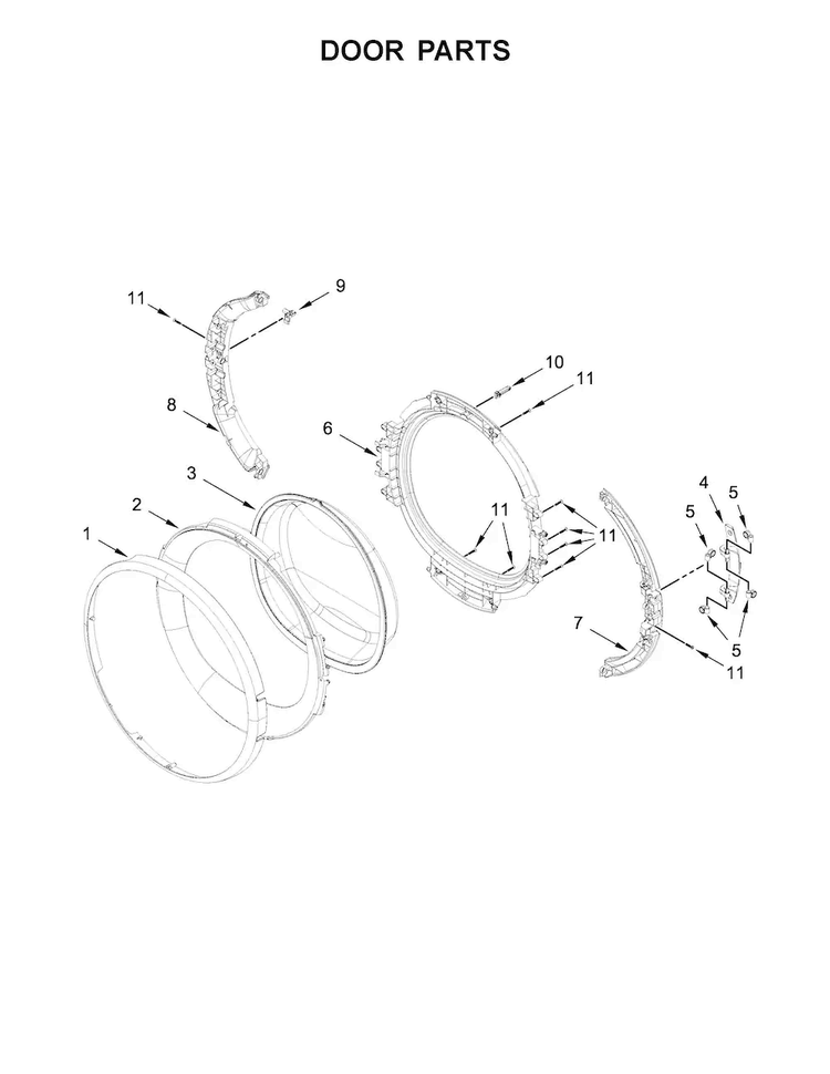 Door Parts Diagram and Parts List for WHD5090GW0  Whirlpool Dryer