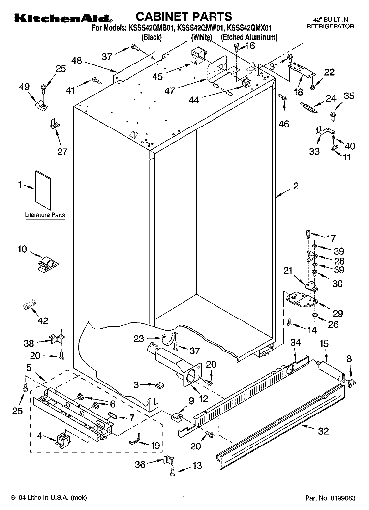 CABINET PARTS Diagram and Parts List for KSSS42QMX01  KitchenAid Refrigerator