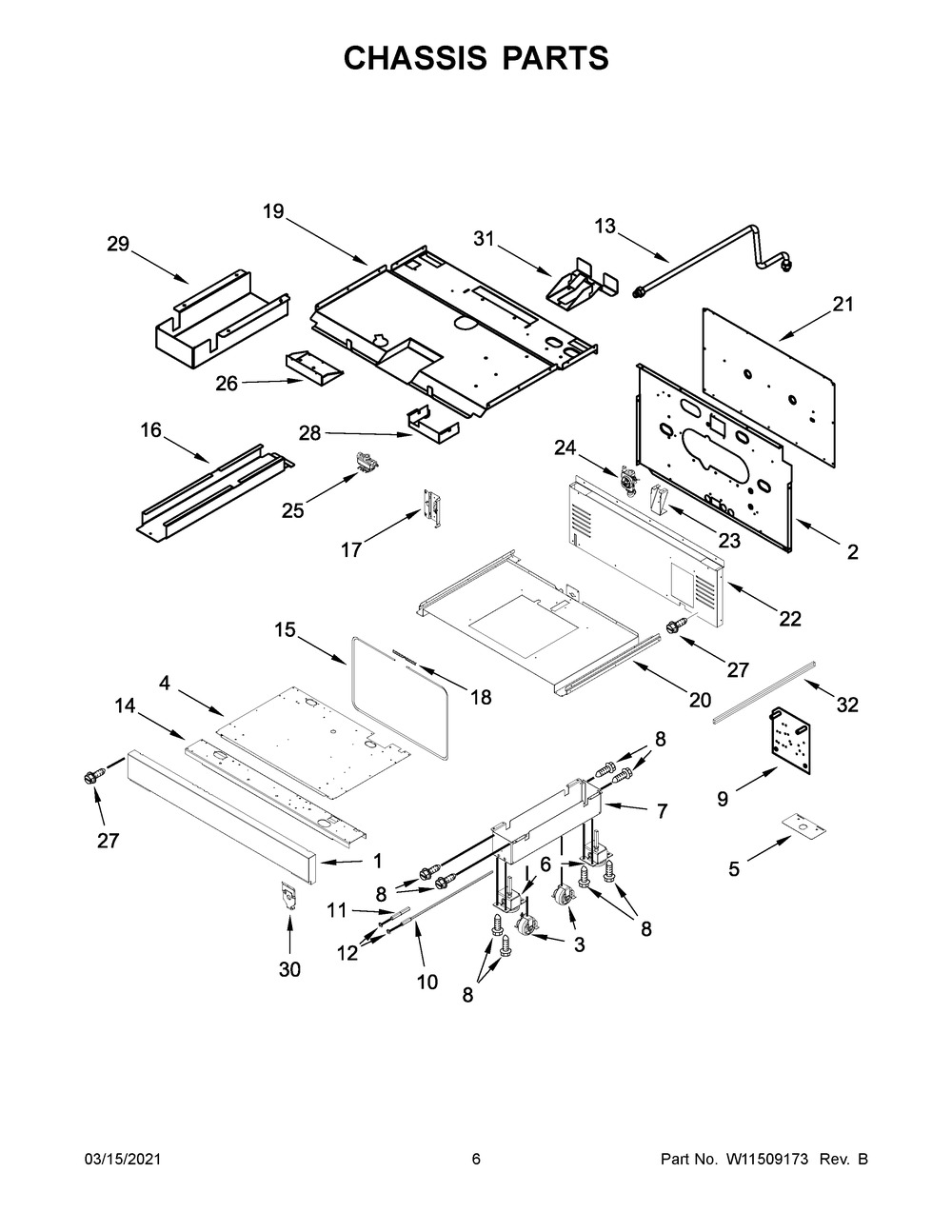 Chassis Parts Diagram and Parts List for JGRP436HL01  Whirlpool Range