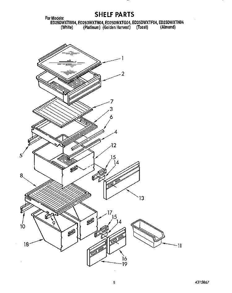 SHELF Diagram and Parts List for ED25DWXTG04  Whirlpool Refrigerator