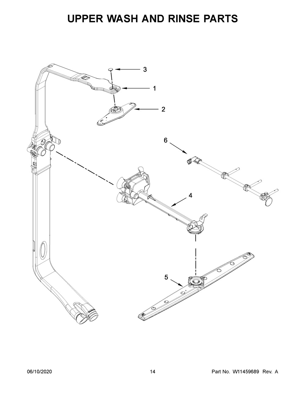 Upper Wash And Rinse Parts Diagram and Parts List for KDTE304GPS1  Whirlpool Dishwasher
