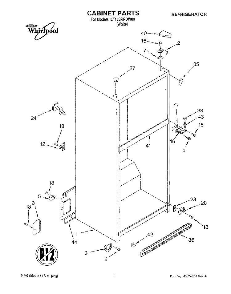 CABINET Diagram and Parts List for ET18SKRDW00  Whirlpool Refrigerator