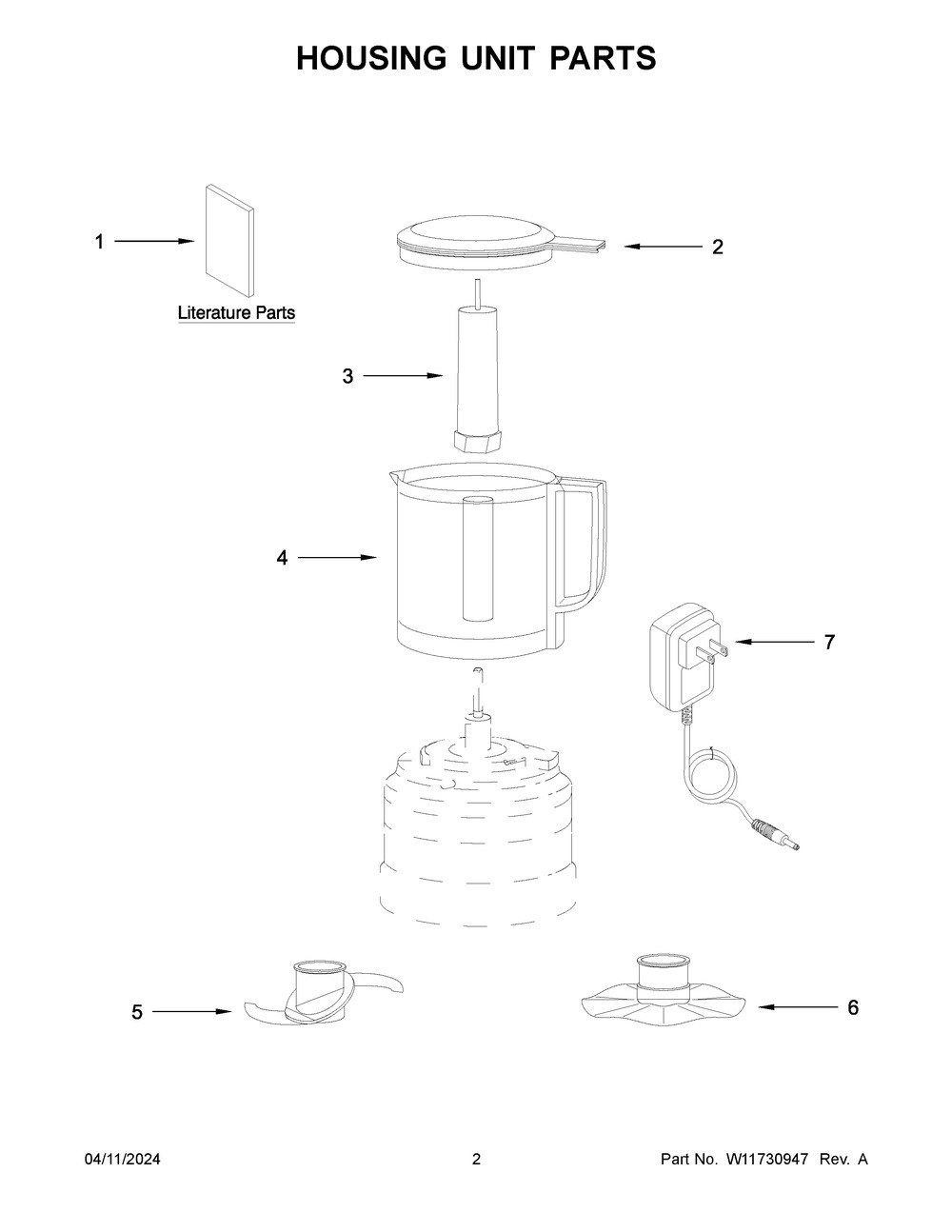 Housing Unit Parts Diagram and Parts List for KFCB519BM0  KitchenAid Food Processor