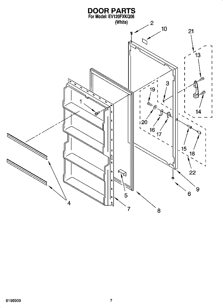 DOOR PARTS Diagram and Parts List for EV120FXKQ06  Whirlpool Freezer