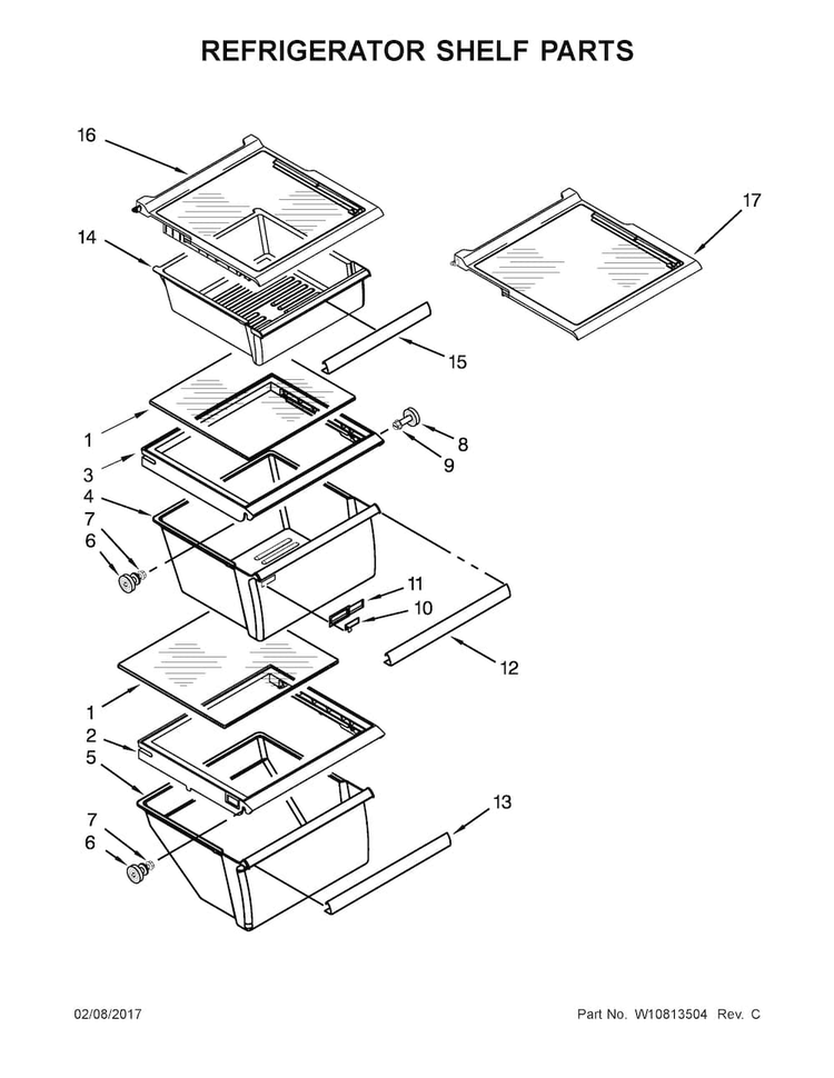 Refrigerator Shelf Parts Diagram and Parts List for WRS325FDAT04  Whirlpool Refrigerator
