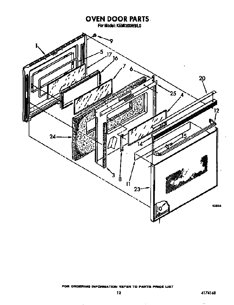 Oven Door Diagram and Parts List for KEMI300WBL0  KitchenAid Microwave Oven Combo