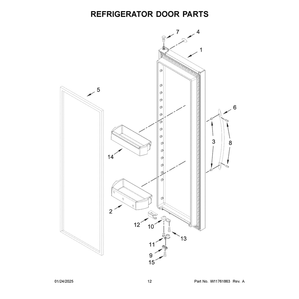 Refrigerator Door Parts Diagram and Parts List for WRSF5536RB00  Whirlpool Refrigerator
