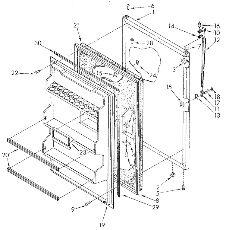 Refrigerator Door Diagram and Parts List for ET14JKXSF04  Whirlpool Refrigerator