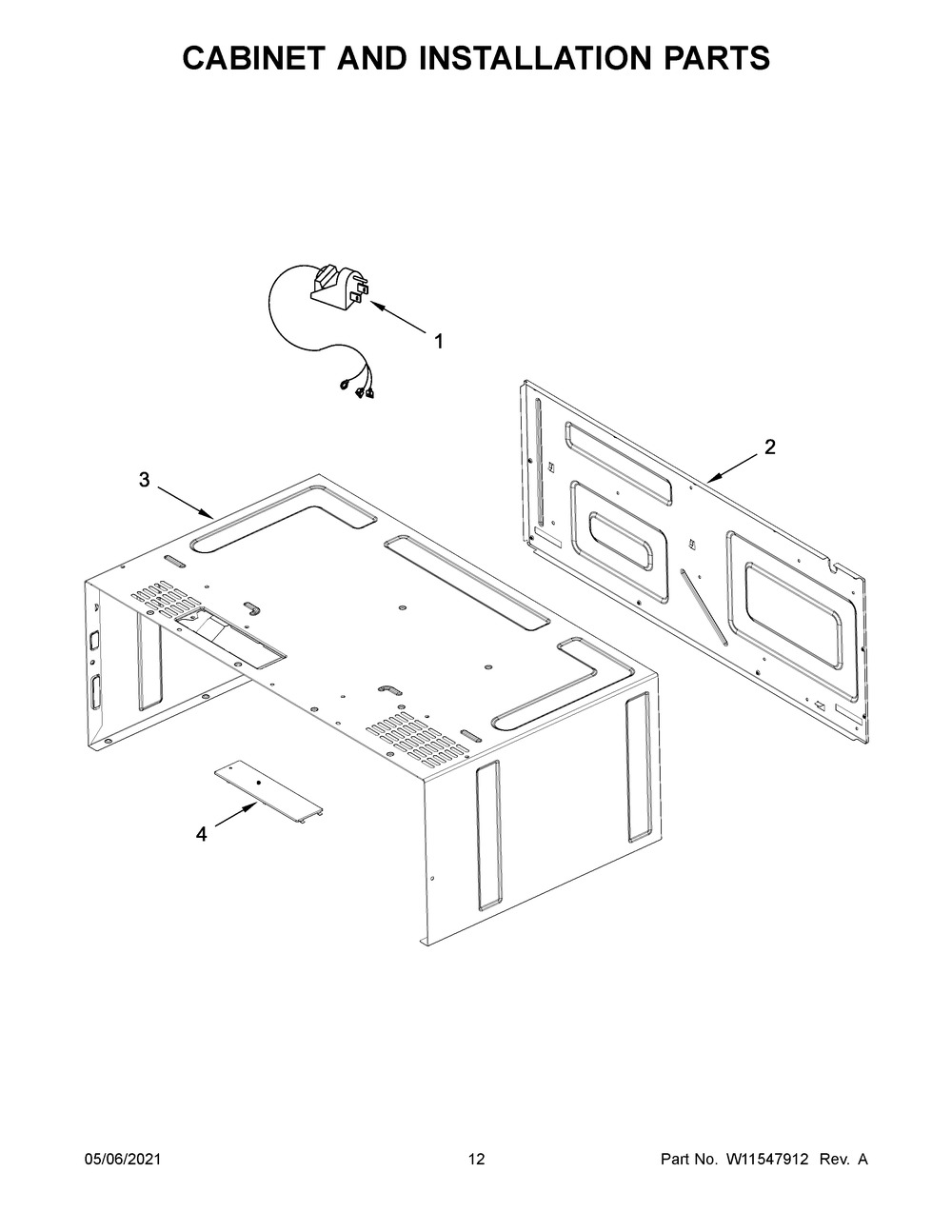 Cabinet And Installation Parts Diagram and Parts List for YKMBT5011KS01  Whirlpool Microwave