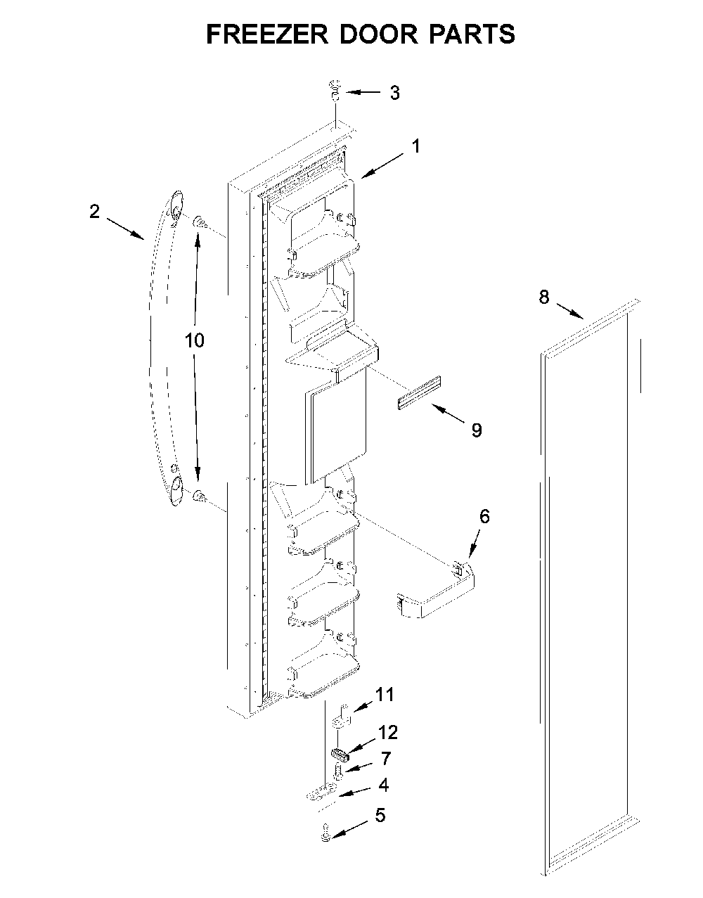 Freezer door parts Diagram and Parts List for WRS335SDHM03  Whirlpool Refrigerator