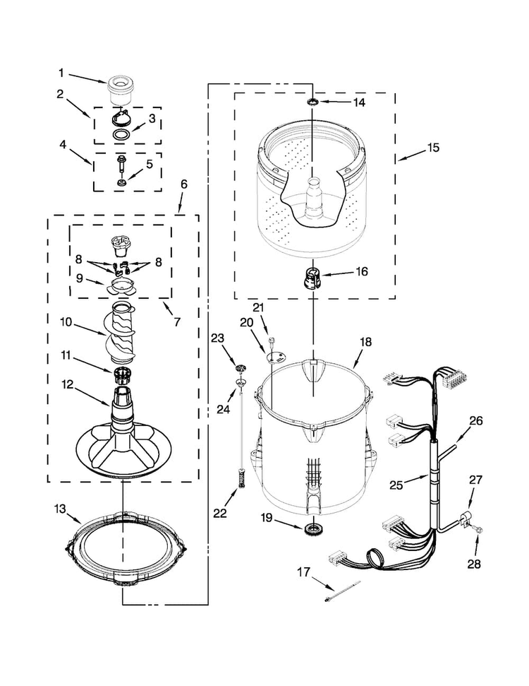 Basket And Tub Parts Diagram and Parts List for 7MWTW1799BQ0  Whirlpool Washer