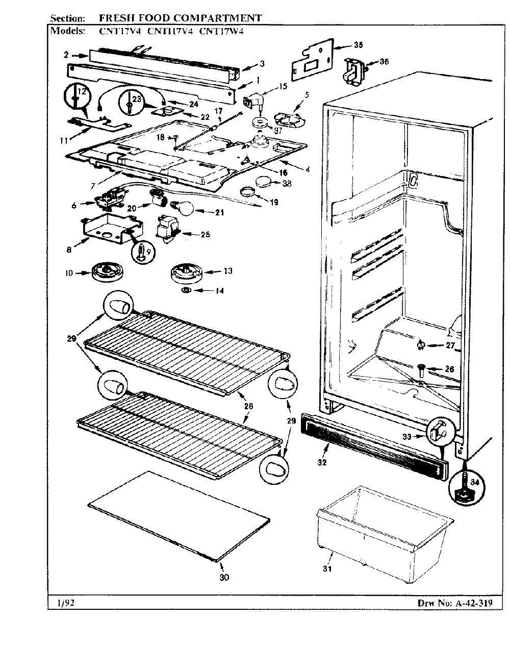 03 - Fresh Food Compartment Diagram and Parts List for CNTI17V4A  Whirlpool Refrigerator