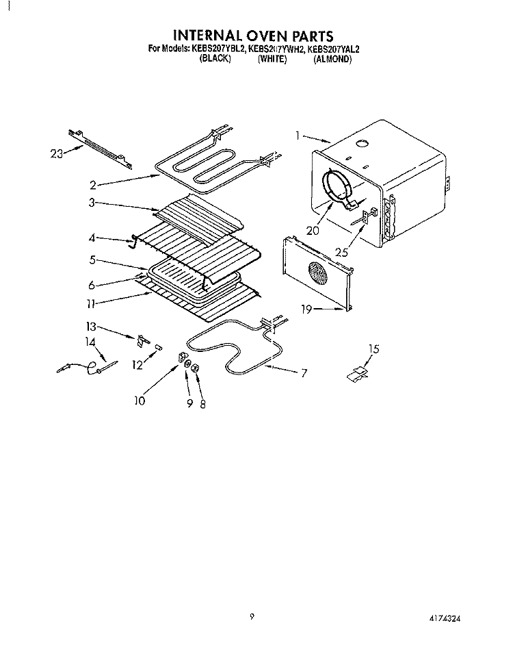 INTERNAL OVEN Diagram and Parts List for KEBS207YAL2  KitchenAid Wall Oven