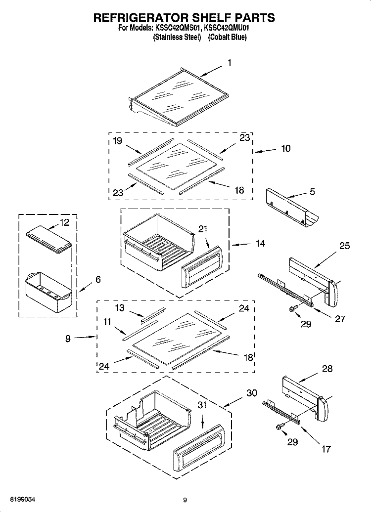 REFRIGERATOR SHELF PARTS Diagram and Parts List for KSSC42QMS01  KitchenAid Refrigerator