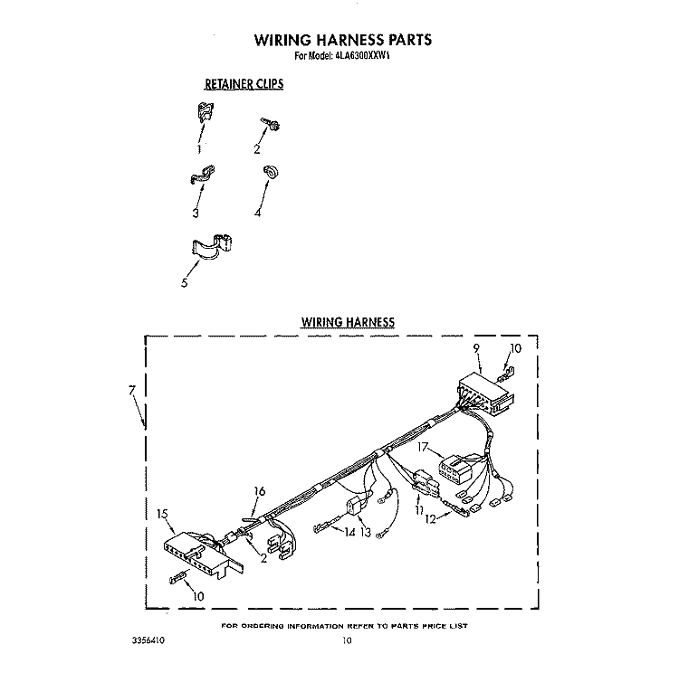 WIRING HARNESS Diagram and Parts List for 4LA6300XXW1  Whirlpool Washer