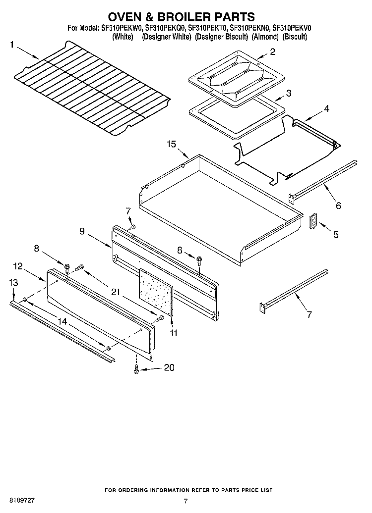 OVEN AND BROILER Diagram and Parts List for SF310PEKV0  Whirlpool Range