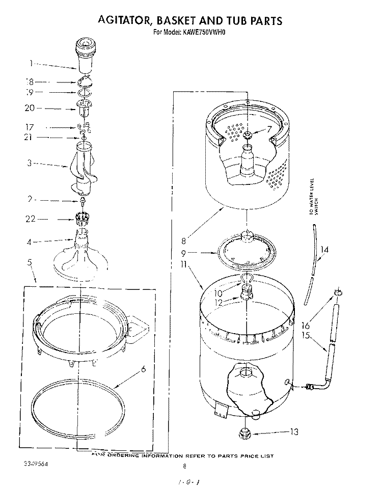 AGITATOR, BASKET AND TUB Diagram and Parts List for KAWE750VAL0  Whirlpool Washer