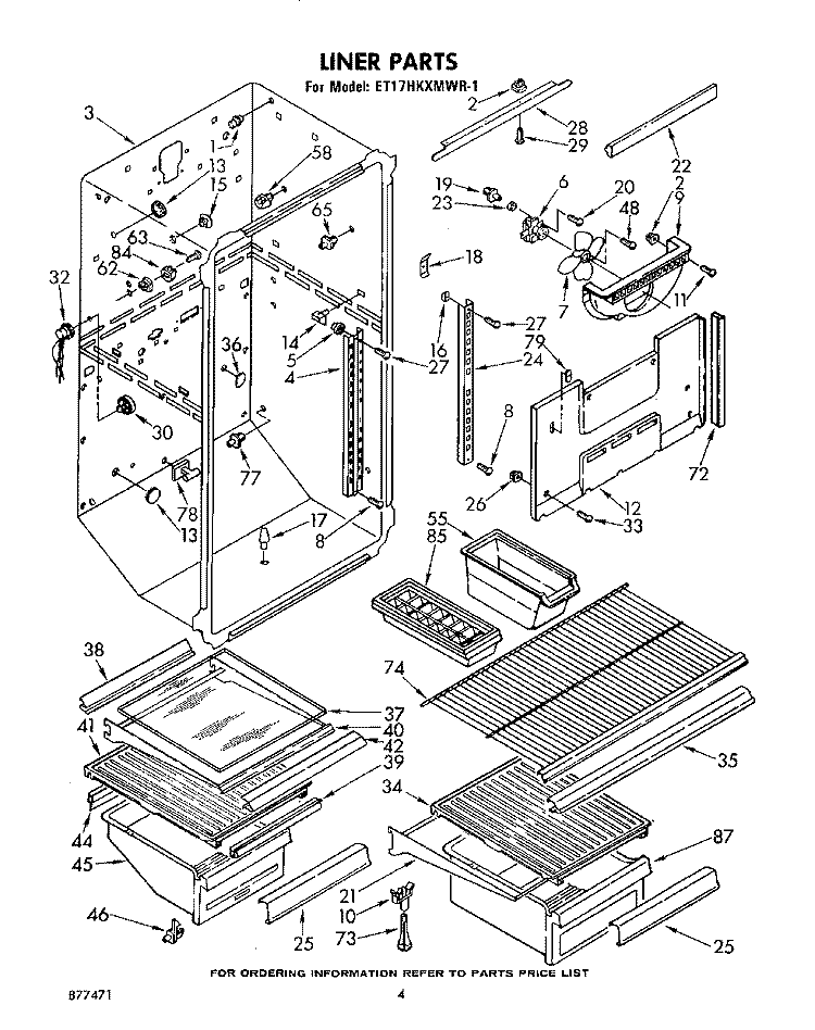 LINER Diagram and Parts List for ET17HKXMWR1  Whirlpool Refrigerator