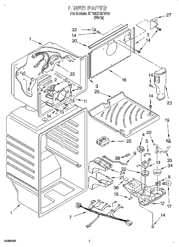 LINER Diagram and Parts List for RT18ECRFW03  Roper Refrigerator