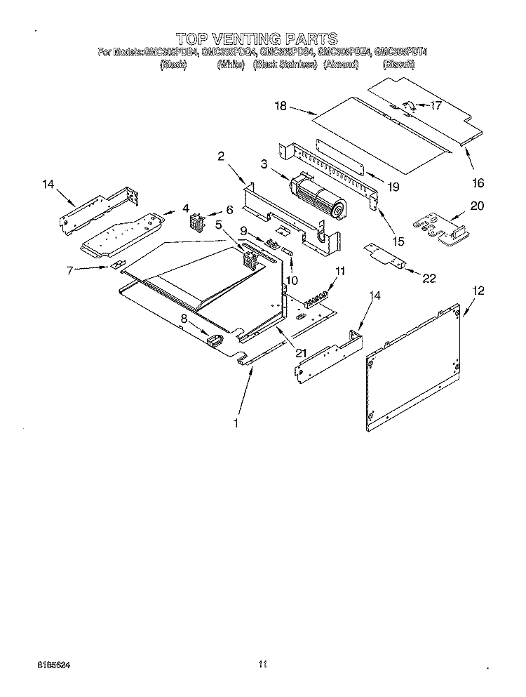 TOP VENTING, OPTIONAL Diagram and Parts List for GMC305PDS4  Whirlpool Microwave Oven Combo