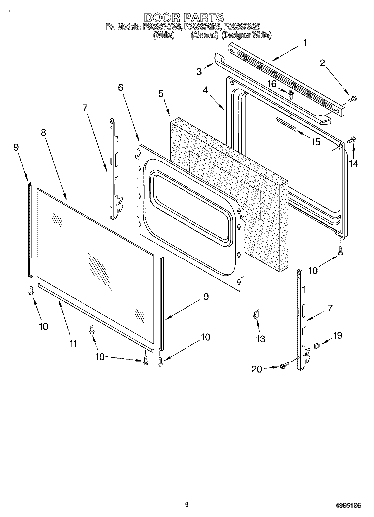 DOOR, OPTIONAL Diagram and Parts List for FGS337GN5  Roper Range