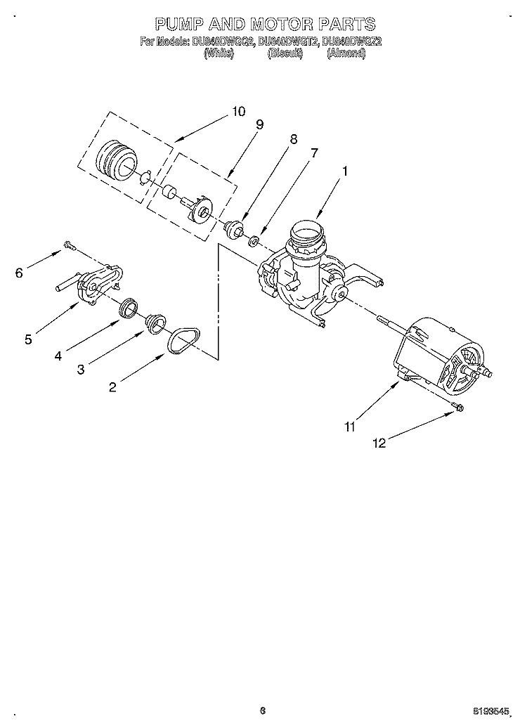 PUMP AND MOTOR Diagram and Parts List for DU840DWGZ2  Whirlpool Dishwasher