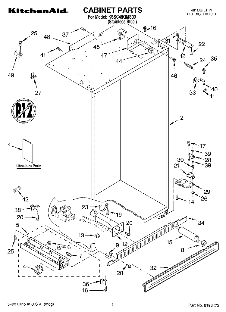 CABINET PARTS Diagram and Parts List for KSSC48QMS00  KitchenAid Refrigerator